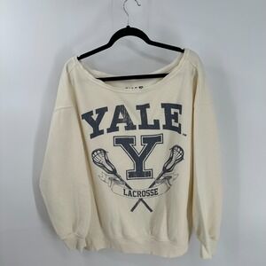 Yale University Athleisure Licensed Lacrosse Boatneck Sweatshirt Cream Size XL
